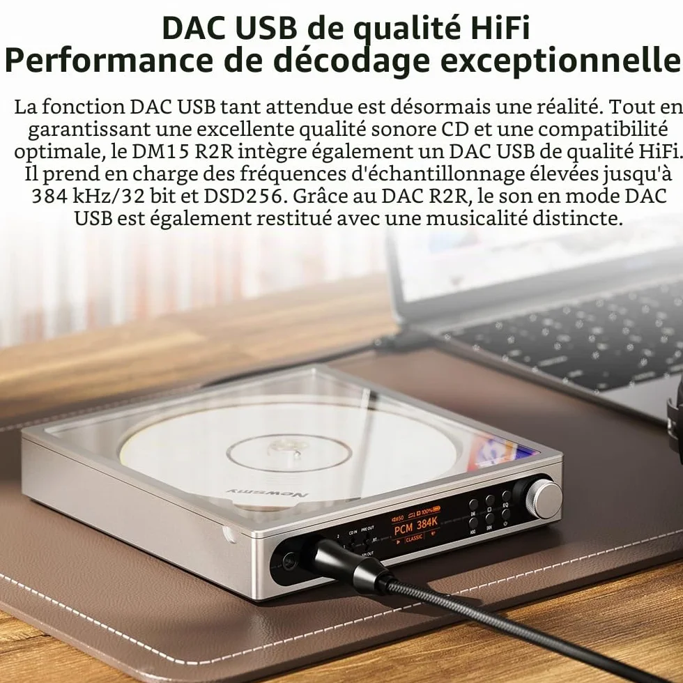 FiiO DM15 Lecteur CD stéréo portable DAC R2R 24 bits 1150 mW Bluetooth aptX Hi-Fi USB/CD