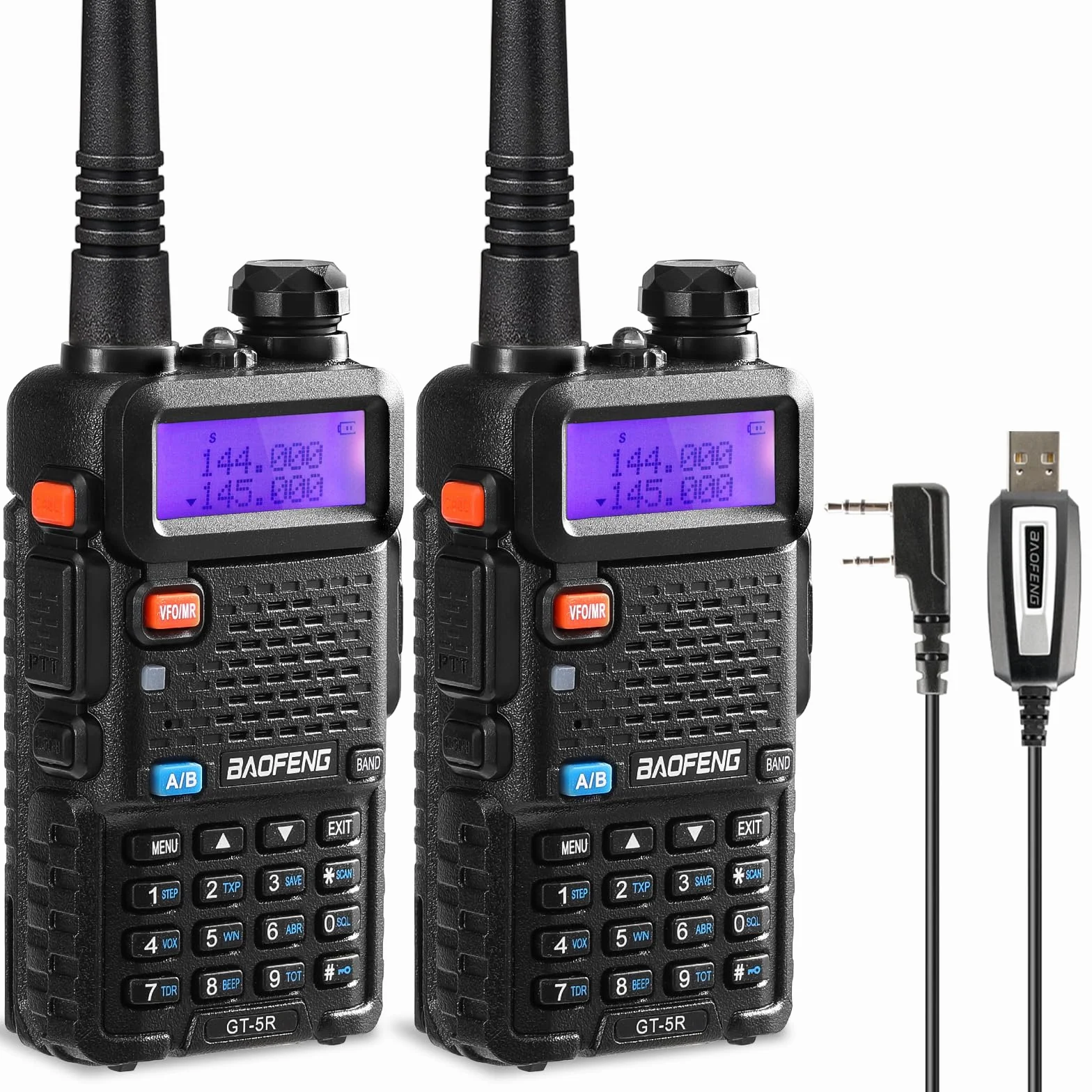 BAOFENG GT-5R Talkie Walkie Radio Double Bande 144-146/430-440 MHz 128 Canaux Batterie 1800 mAh 2PCS
